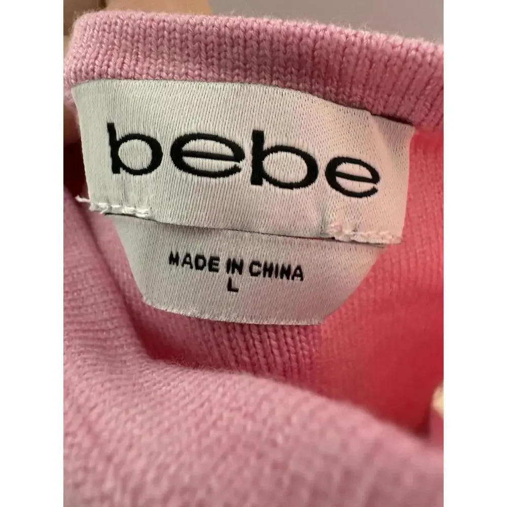 NWT Bebe Women's Midi Dress Pink White Striped Halter Neck New with Tags Size L - Picture 4 of 6